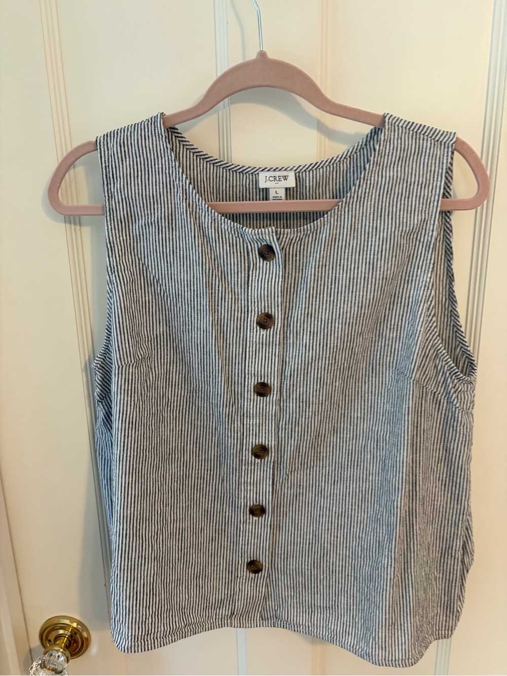 J. Crew Black and White Striped Sleeveless Button Tank